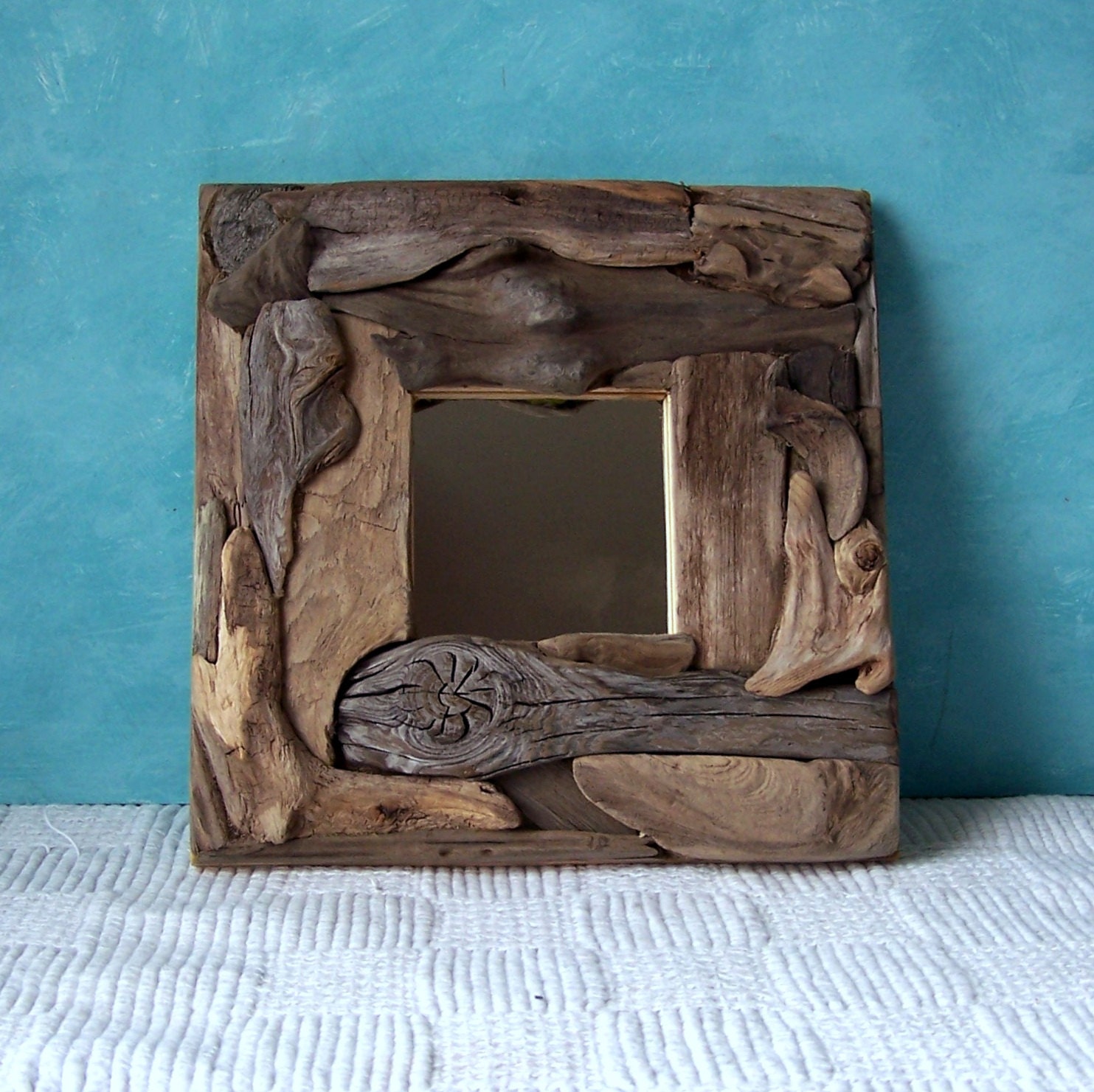 Driftwood Mirror 10 x 10, Beach Decor, Rustic Mirror, Reclaimed Wood Mirror