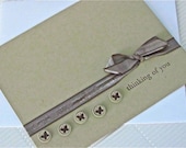 Thinking of you card stamped brown ribbon coffee handmade stationery greeting card home and living