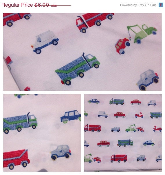 ON SALE- Truck Fabric-Reclaimed Bed Linen Fabric-For the Little Men