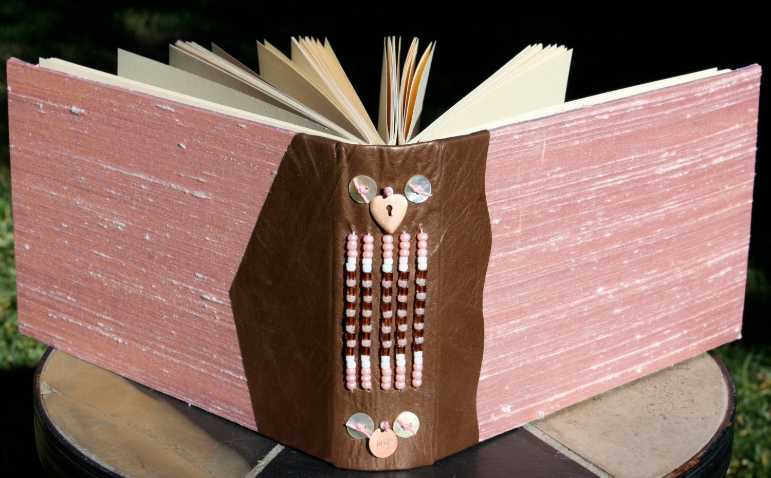 BALLET PINK SILK and Leather Bound Blank Art Journal Sketch Guest Book
