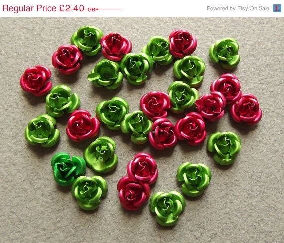 Red and green metal rose beads