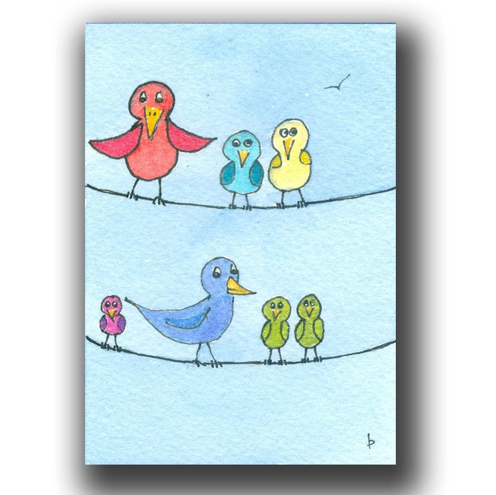 ACEO watercolor BIRDS local hang out
