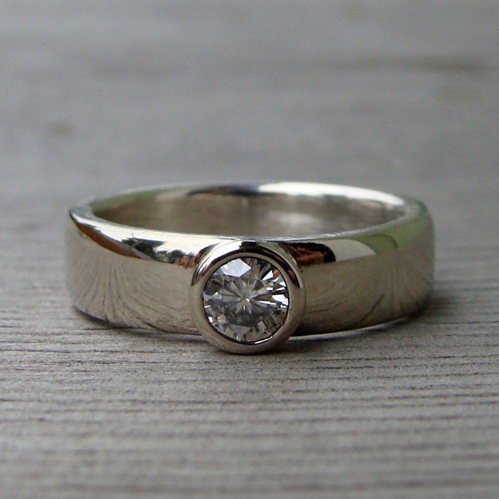 Moissanite, Recycled 14k White Gold, and Recycled Sterling Silver Ring - Eco-Friendly Diamond Alternative - Made to Order