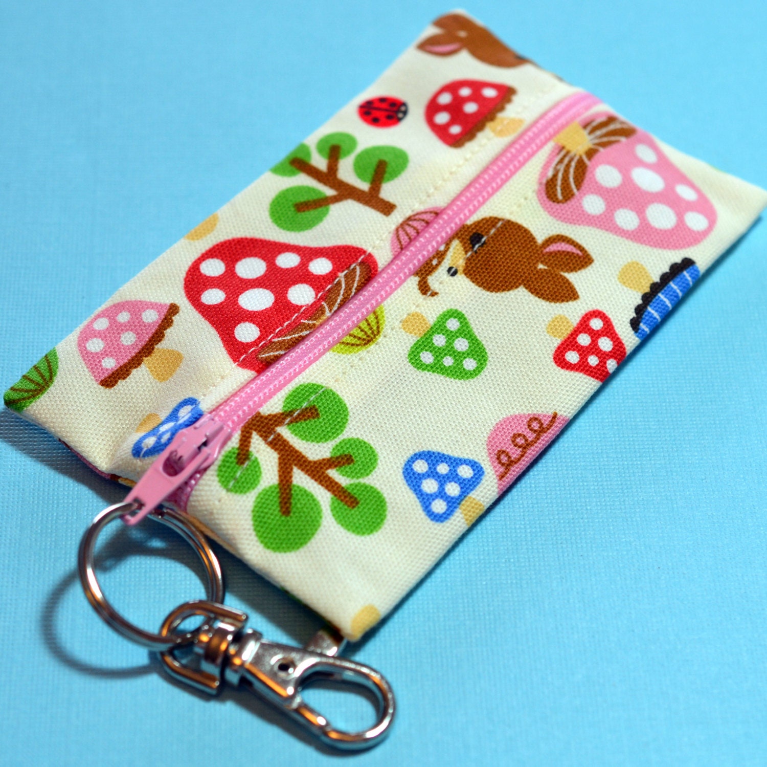 Mushroom Card Case - Zip It Coin Purse and Card Holder - Funky Forest