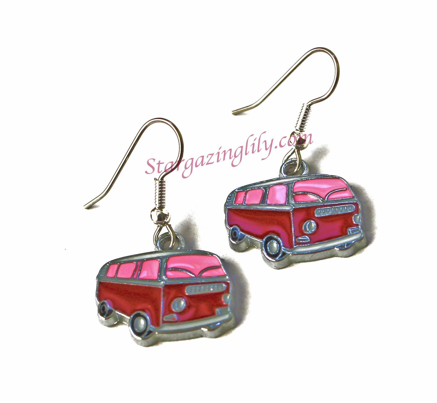 VW Campertop Van Bus Enamel Charm earrings hypoallergenic surgical steel hooks color of your choice Red Pink Blue Green Van