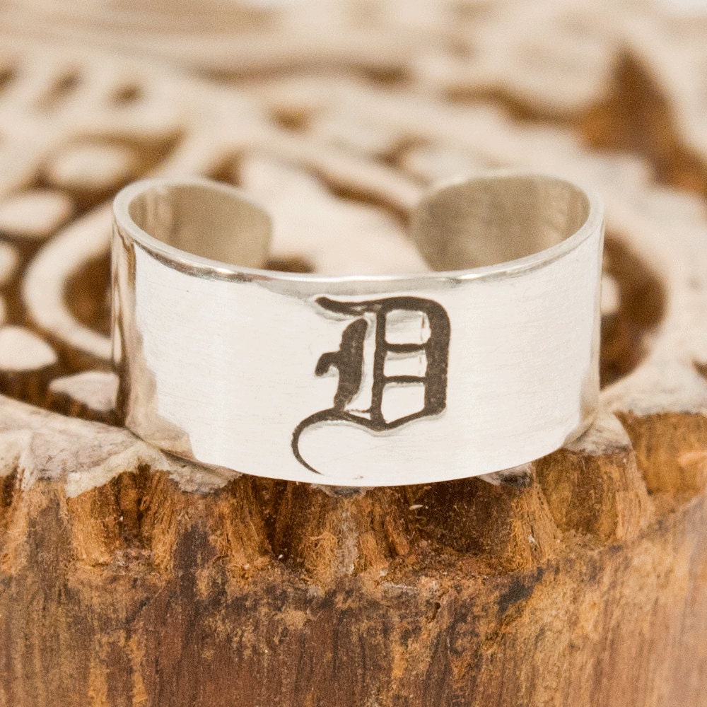 Monogram Toe Ring Personalized Adjustable Silver Toering Calligraphy Letters
