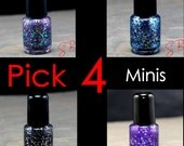 Pick 4 Glitter Nail Polish Lacquer You Choose Mini Bottles