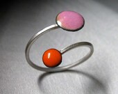 Ready to Ship: Orbit Enamel Ring, Orchid and Tangerine Orange, Adjustable Size, Kiln-fired Glass Enamel and Sterling Silver