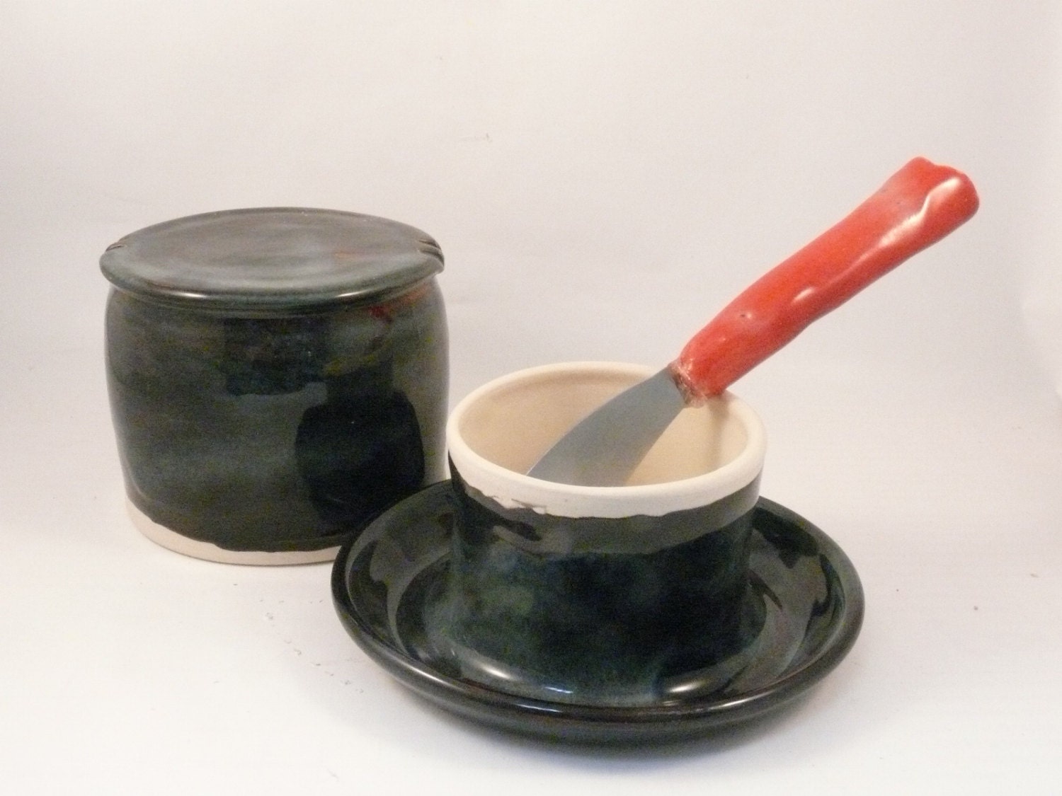 Blue French Butter Dish / French Butter Keeper / Bell Shaped Lid / Butter Crock / Kitchen Home Decor Ready to ship