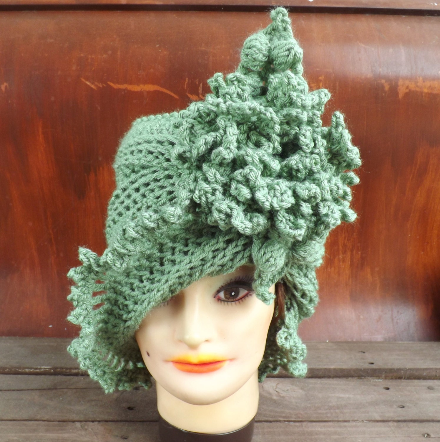 Crochet Hat Women Hat - LISA Cloche Hat Light Sage Green Flower Chain Picots - Womens Crochet Cloche Hat - Crochet Womens Hat Mad Hatter Hat