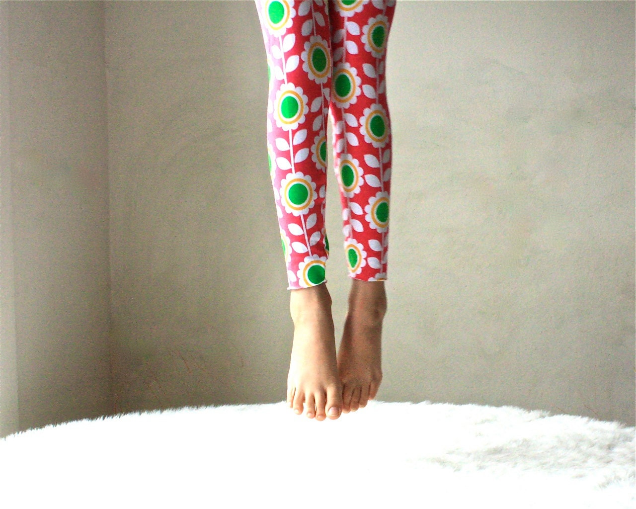 Yoga Leggings Pants Flowers in Bright Pink Fuchsia for Girl sizes 6Months, 12Months, 2, 3, 4, 5, 6