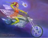 The Daisy Chopper - winged fairy motorbike - large A5 / 8x6inch greetings card, blank inside
