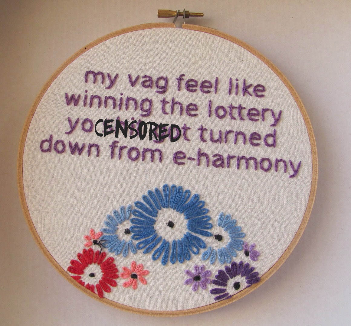 Embroidered Rap Lyrics: My Vag by Awkwafina - In Round Embroidery Hoop