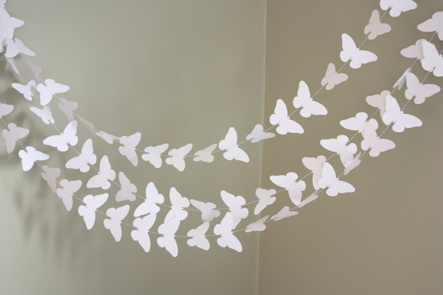 white butterfly paper garland. 10 ft.  wedding decoration, wedding garland, bunting, photo prop, party decor, nursery, baby shower