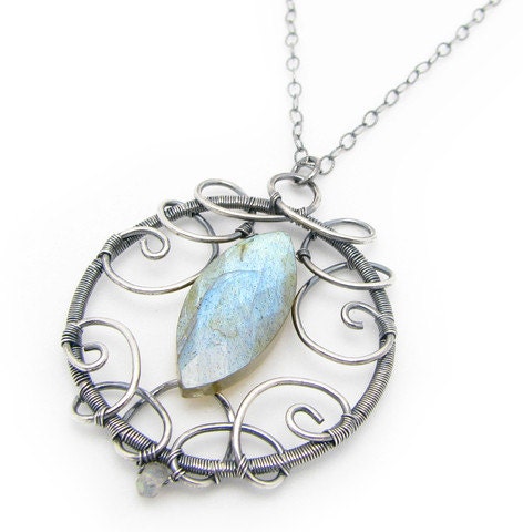 I am CLEAR A Compass Medallion Necklace, Sterling Silver, Labradorite