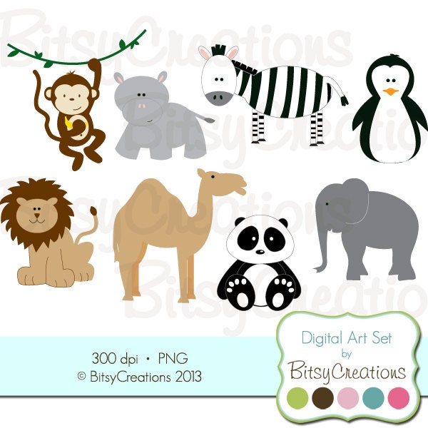 Zoo Animals Digital Art Set Clipart INSTANT DOWNLOAD