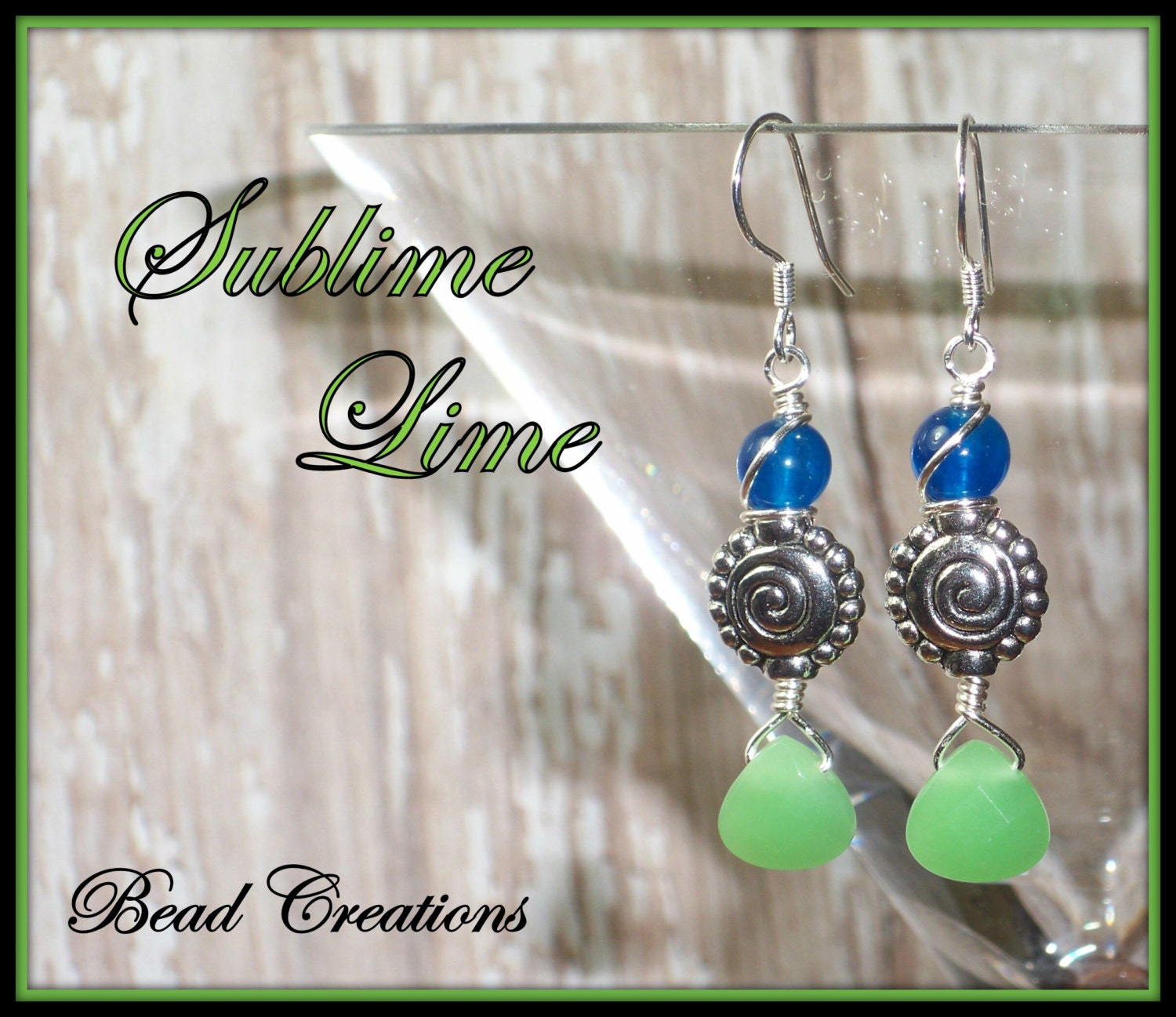 Green Blue Earrings Chalcedony Jade Silver Spiral SUBLIME LIME
