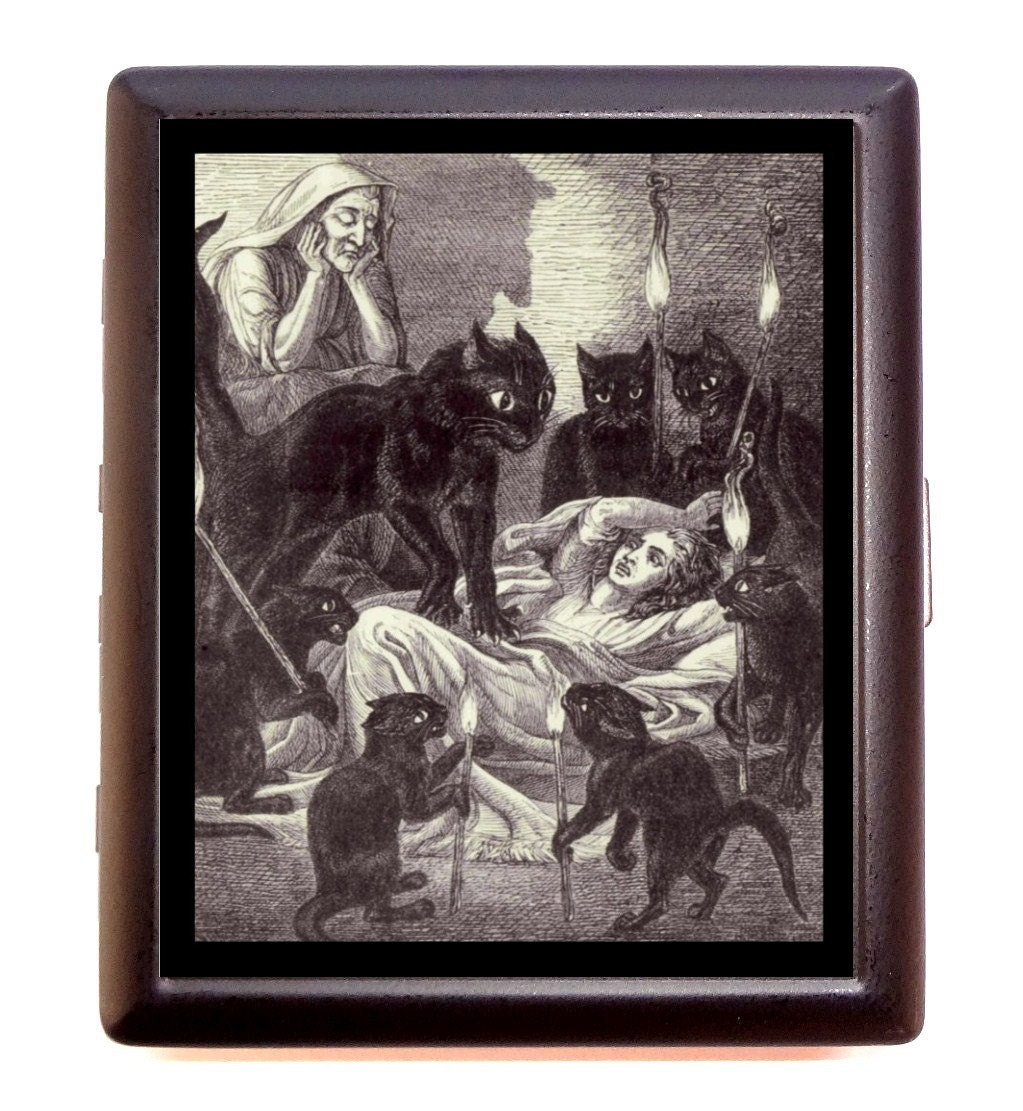 Black Cat Attack Goth Horror Cigarette or Business Card Case or Metal ID wallet