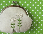 White spring flowers on linen coin purse