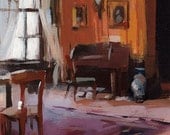Original Painting Interior Acrylic Quick Study 5x7 - Tea Room Revisited by David Lloyd