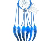 Bright Blue Dream Catcher, Grizzly Rooster Feathers