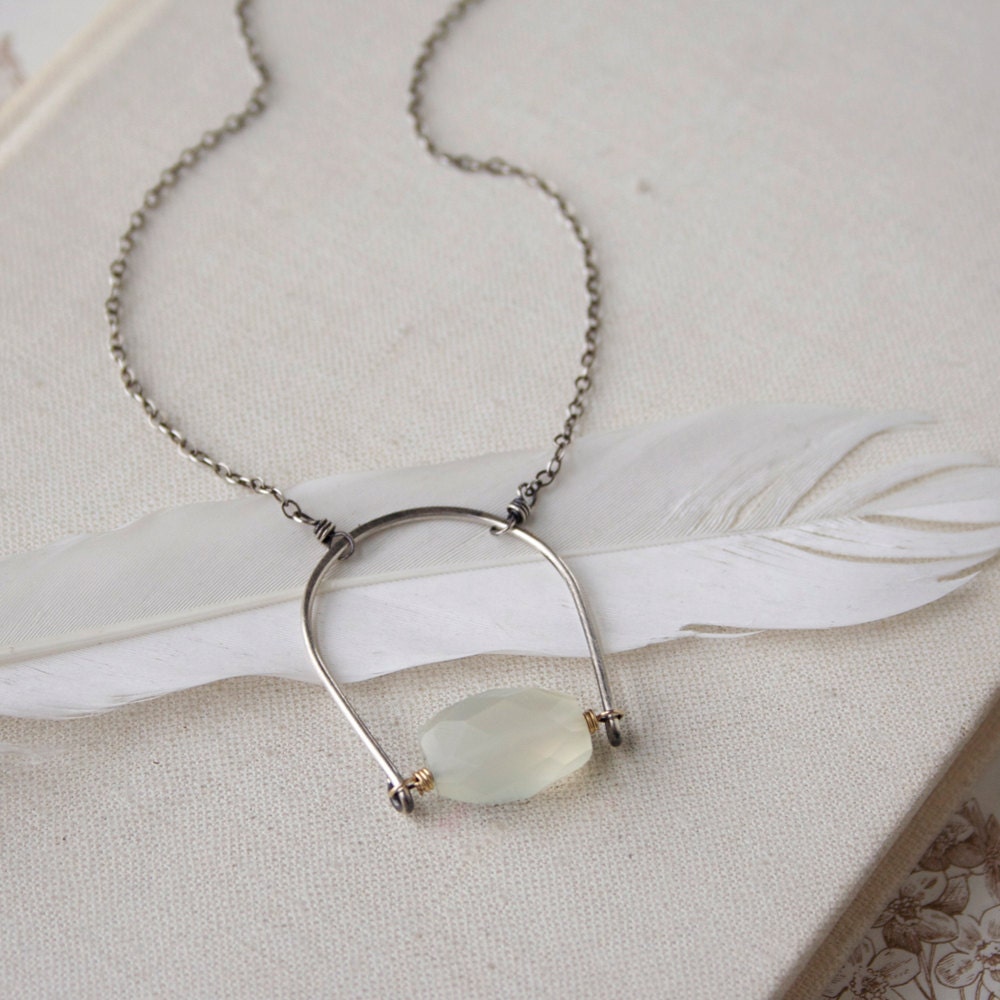 Hinged Prehnite Necklace- prehnite, sterling silver, goldfill.