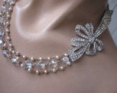 Opulence ... vintage paste faux pearl crystal rosary bead asymmetrical necklace