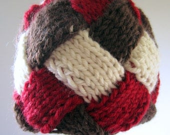 Hand Knitted Wool Entrelac Baby Hat size 0-6 months Ready to Ship