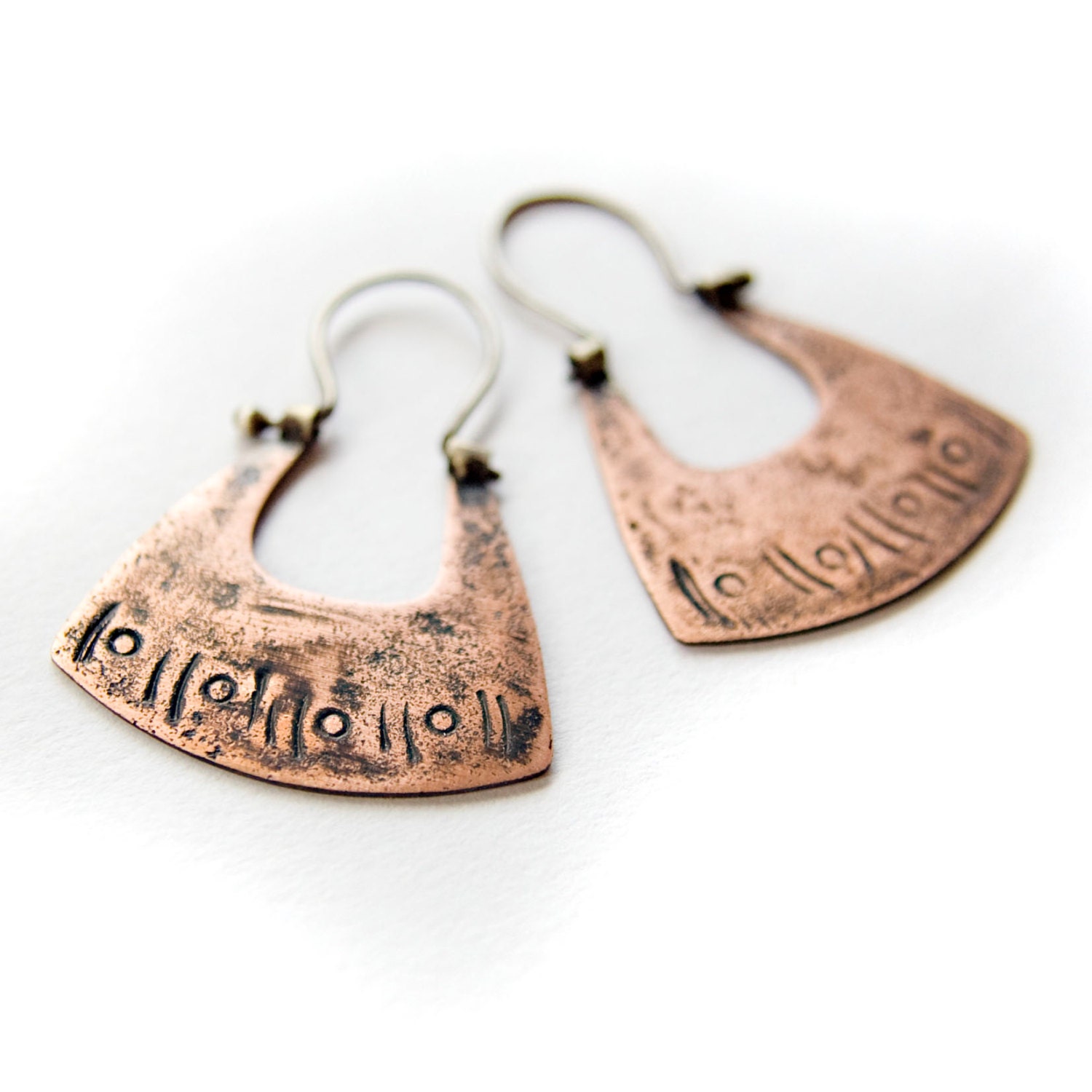 Tribal Inspired Copper and Sterling Silver Jewelry - Mixed Metal Earrings - Textured Surface - Metalsmith Jewelry - Small Size
