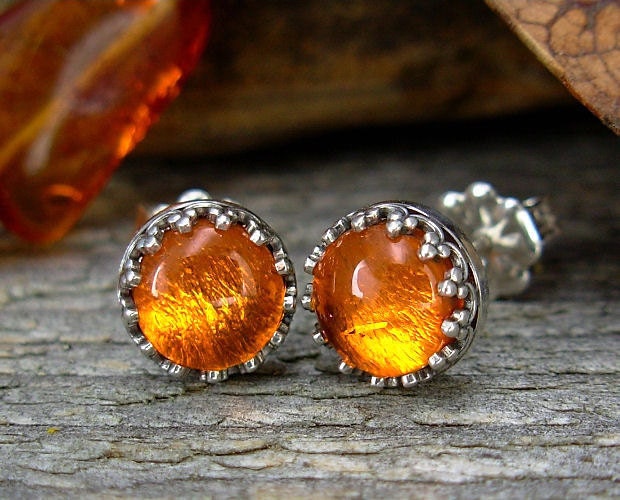 Amber  Earrings - Sterling Silver Posts
