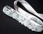 Bridal grey velvet and lace belt - pearls, crystals - made to order