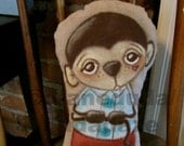 One of a KInd Handpainted Huggable Monkey - Original Art You can Hug - pillow doll