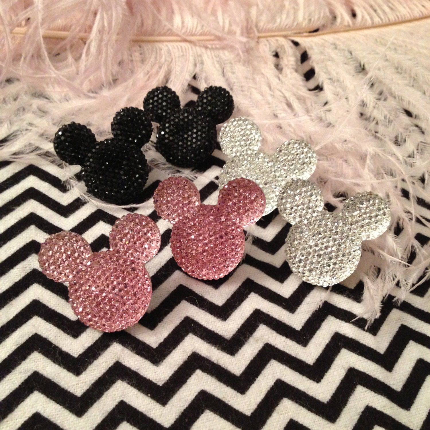 Pink, Silver or Black Mouseketeer Stud Earrings