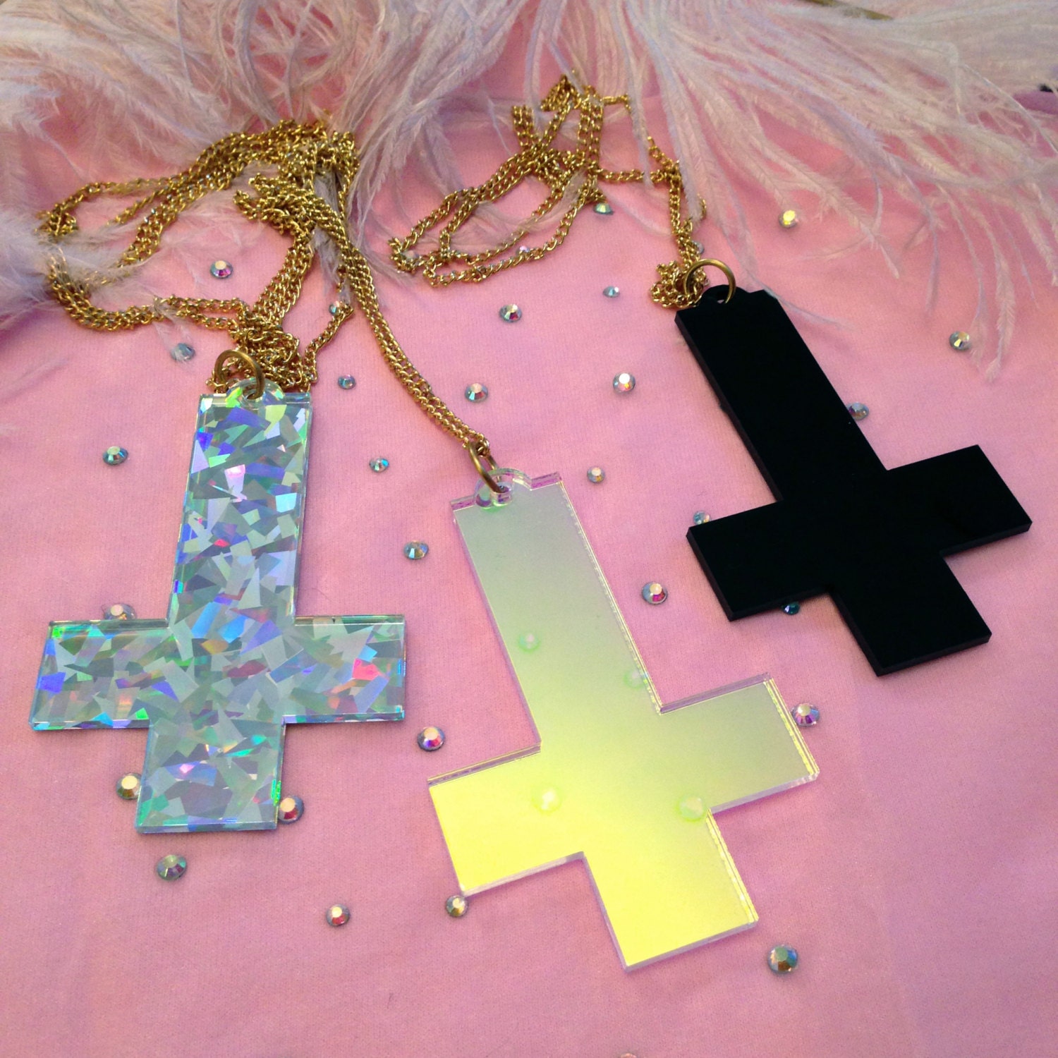 Black, Radiant or Confetti Acrylic Inverted Cross Necklace