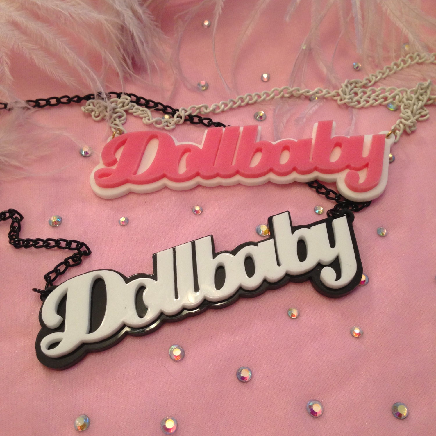Black or Pink and White DOLLBABY Necklace