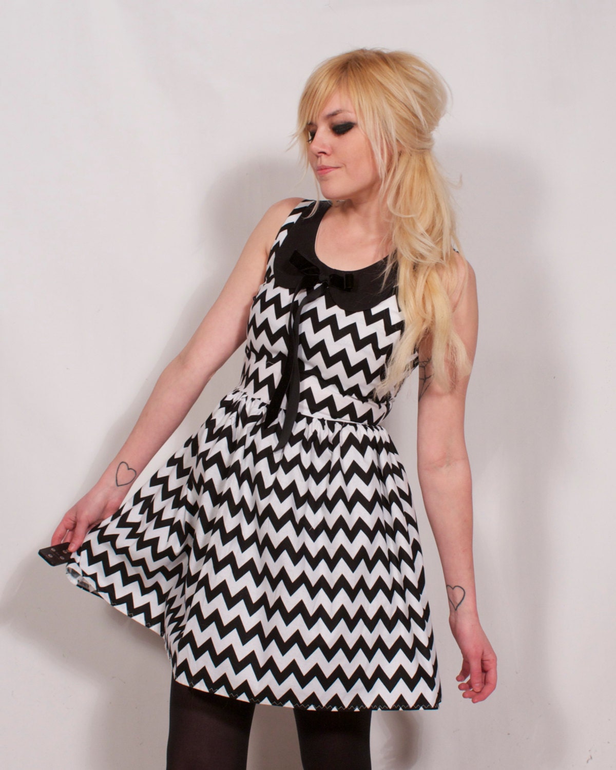 Peter Pan Collar Black and White Chevron Party Dress MADE TO ORDER