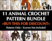 Digital PDF Crochet Pattern Bundle - 11 Crochet Patterns for Animal Scarves - DIY Fashion Tutorial - Instant Download