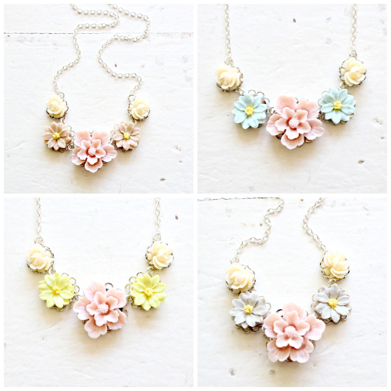 Silver and Blush Garden Party Flower Necklace, Silver or Gold Filled Flower Necklace
