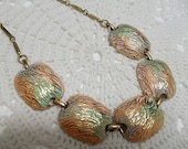 Vintage Goldtone Pink Green Enameled Necklace Runway