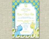 Modern Baby Zoo Shower invitation Blue Green Animal Prints Dots Digital Printable by girlsatplay girls at play Il_170x135