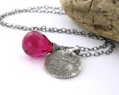 Raspberry Pink Quartz Charm Necklace Sterling Silver Pendant Handmade Jewelry Sterling Silver Fashion Jewelry - Solo No. 86