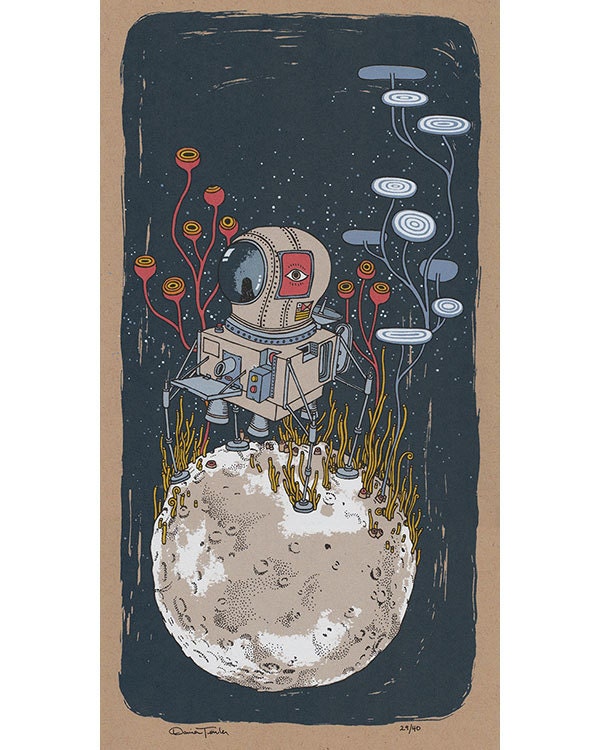 space probe on an asteroid silkscreen