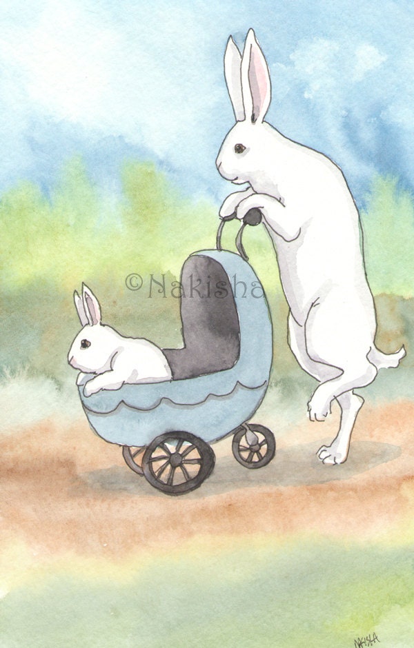 RESEREVED for LS Original Watercolor Rabbit Painting - Stroller