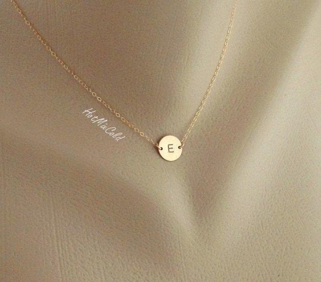 Monogram Necklace, GOLD Initial Disc Charm Necklace, Birthday, Bridesmaid Gifts, Mother's Jewelry, Child, Family, Personalized jewelry