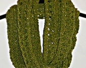 Sale Hand Knit Mobius Infinity Scarf Green with Metallic  Free Shipping in the USA