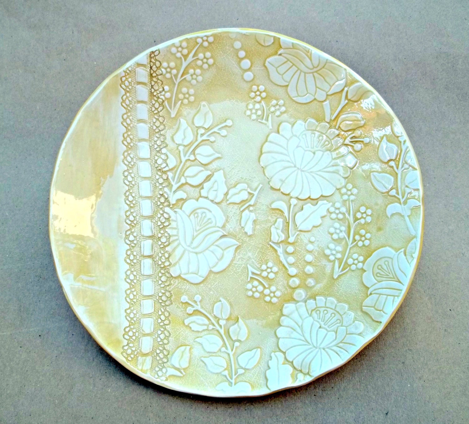 Yellow Ceramic Lace Damask Bowl
