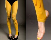 NEW mustard one size Flamingo Love full length open toe and heel printed tights / pantyhose spring / summer