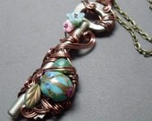 Antique Skeleton Key Seafoam Pink Necklace Mermaid