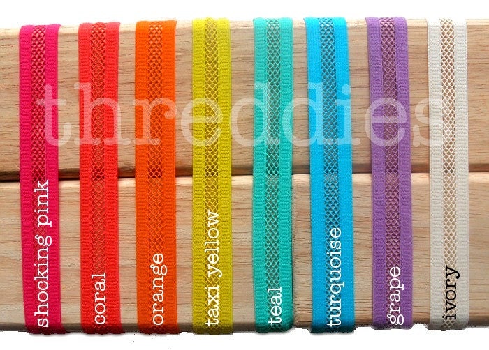 8 stretchy elastic headbands OR oversized ponytail elastics // pick your colors // no metal -- netting inset