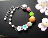SALE flowering vine bracelet no. 25 - vintage flowers, earrings, rhinestones and pearls